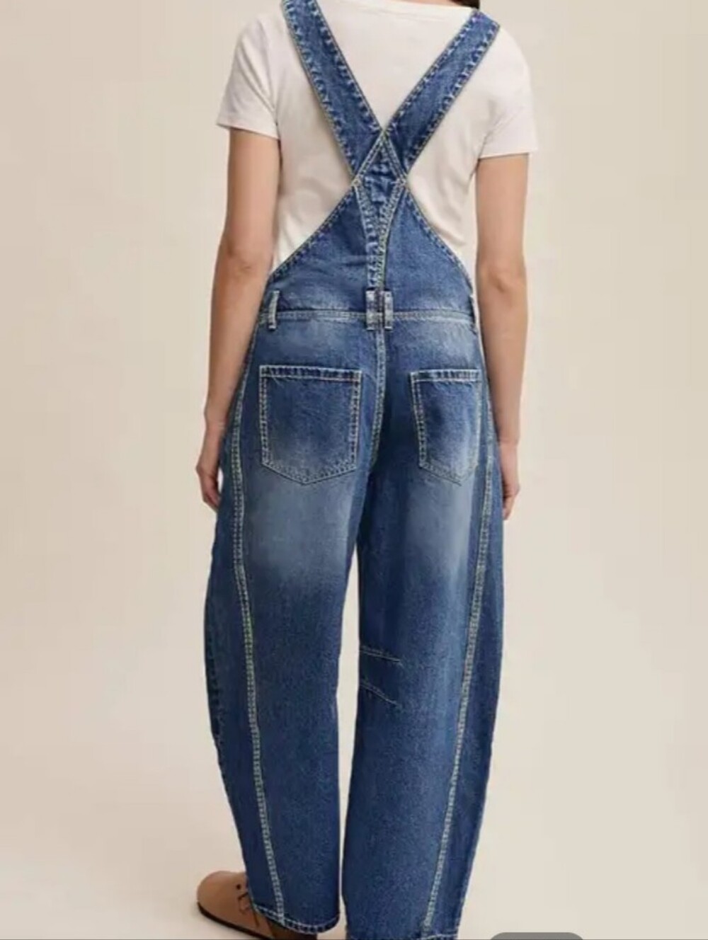Flamingals Wash Patch Pocket Stitch Detail Barrel Leg Denim Overalls NWT - Picture 3 of 16